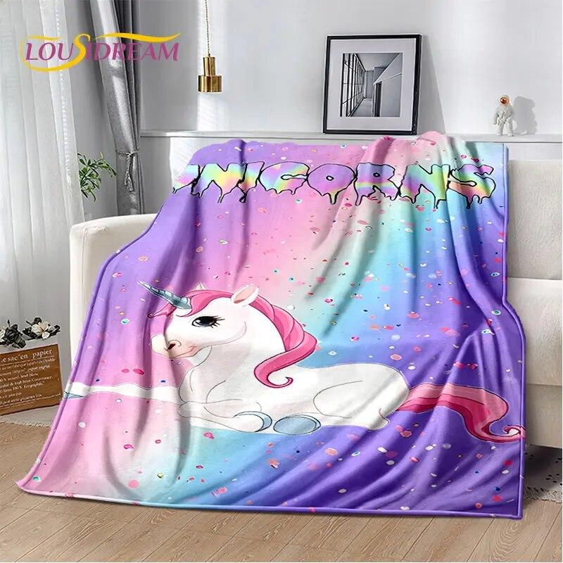 Cartoon Cute Unicorn Soft Plush Blanket,Children's Flannel Blanket Throw Blanket for Living Room Bedroom Bed Sofa Picnic Cover