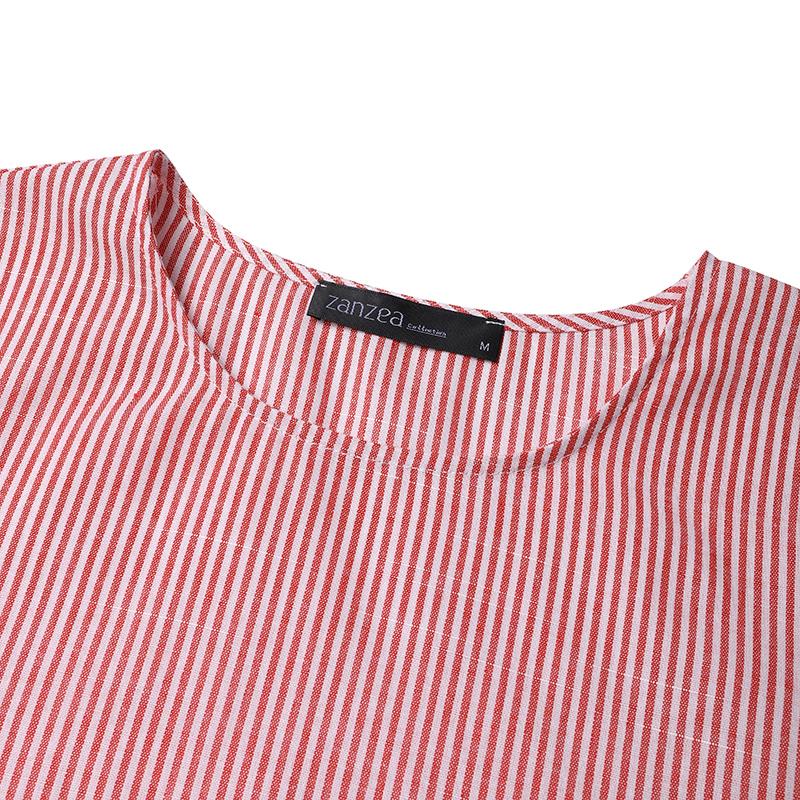 ZANZEA Damen Sommer Rundhals Kurzarm Casual Streifen Kleid