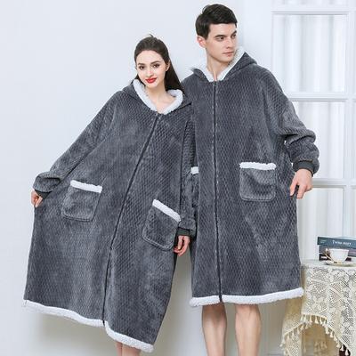 Lazy Jumper Fleece Jacket Hooded Tv Blanket Home Comfort Warm Cotton-Padded Nightgown