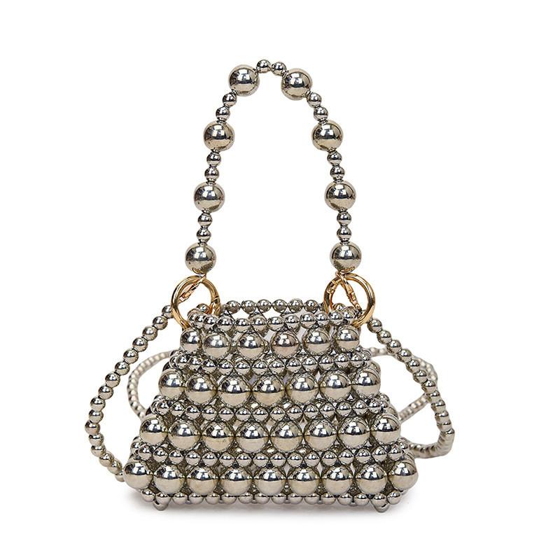 Pearl Mini Handbag For Daily Use Stylish Woven Hollowout Compact Design