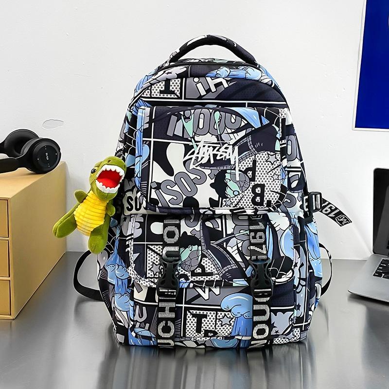 Schoolbag Backpack Men's 1011 New Personalized Graffiti Middle School Student Schoolbag Japanese Trendy Brand College Student Couple Travel Backpack