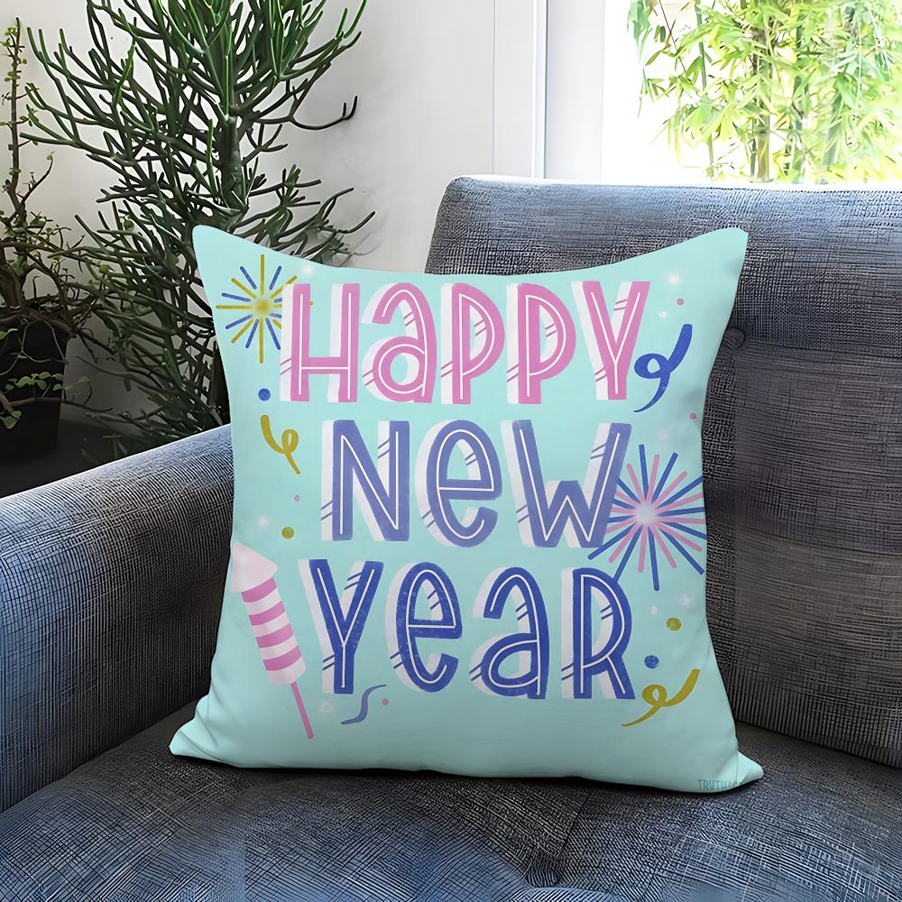 Holiday New Years Day Cushion Cover Comfortable Reversible Pillow Cover Ideal for Car Sofa Bedroom  Beyond