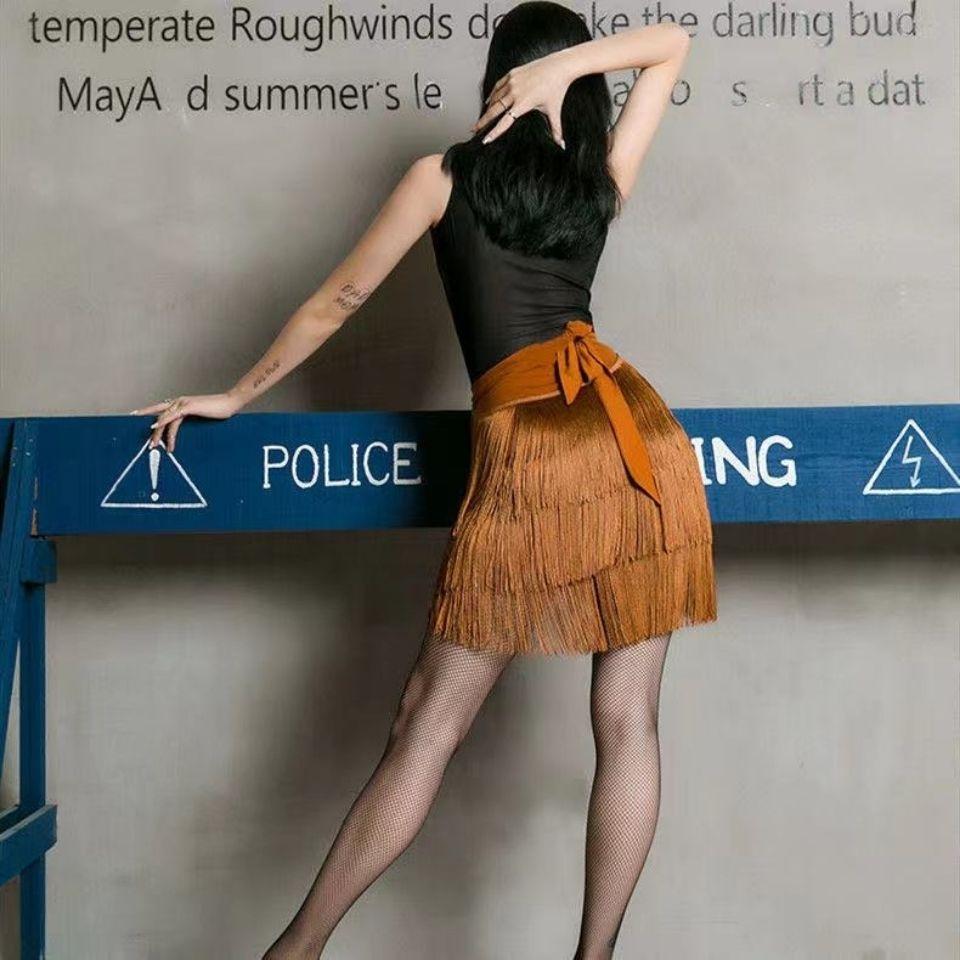 Latin Dance Skirt Leopard Print for Women Glitter Twinkle Fringe Wrap Skirt for Satge Performance Ballroom Costume Rave Party