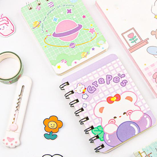Mini Cartoon Spiral Notebook, 80 Pages Pocket Notebook, Portable Smooth Page Turning Journal for Study Notes