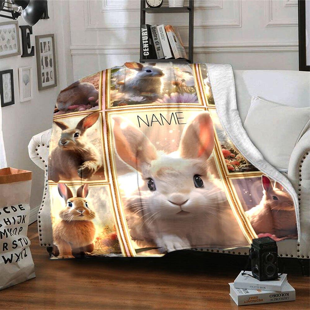 Adorable Rabbitthemed Home Customize Your Name Blankets Soft And Cozy Lightweight For Yearround Use Perfect For Picnics Sofa Office Bed Living Room