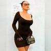 Damen Langarm U-Ausschnitt Sexy Enges Kurzes Kleid