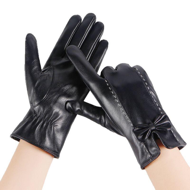 Women's Touchscreen Windproof Leather Gloves - Fleece-Lined, Thickened, Warm for Autumn/Winter, Cycling & Driving, Fashionable PU Cotton.