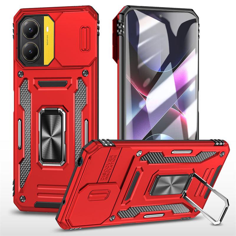 

Military Armor Slid Camera Protector Cover For Poco X7 Pro X6 X5 X4 Pro 5G C75 C65 F5 Metal Ring Magnetic Car Bracket Phone Case Poco X6 красный