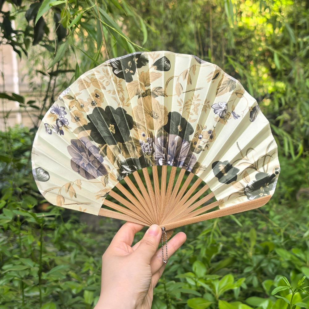 Flower Pattern Japanese Shell Folding Fan Shell Shape Chinese Style Fan Dance Fan  Home Decoration