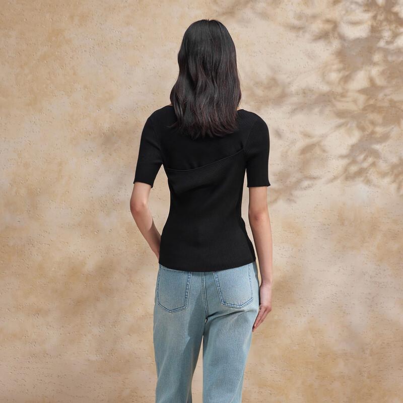 Broadcast Women's Slim-Fit Hollow-out Short Sleeve Knit Top