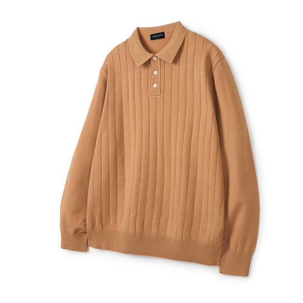 HERVINO Comfort Button Cable Collar Muscle Knit [Caramel]