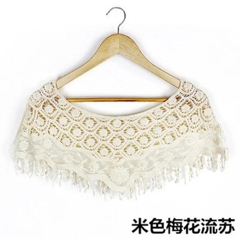 Out Hijab Scarf Elegant Ladies Shawl Fashion Tassel Lace Scarf Women Fashion Hollow Hook Flower Short Small Vest Cover