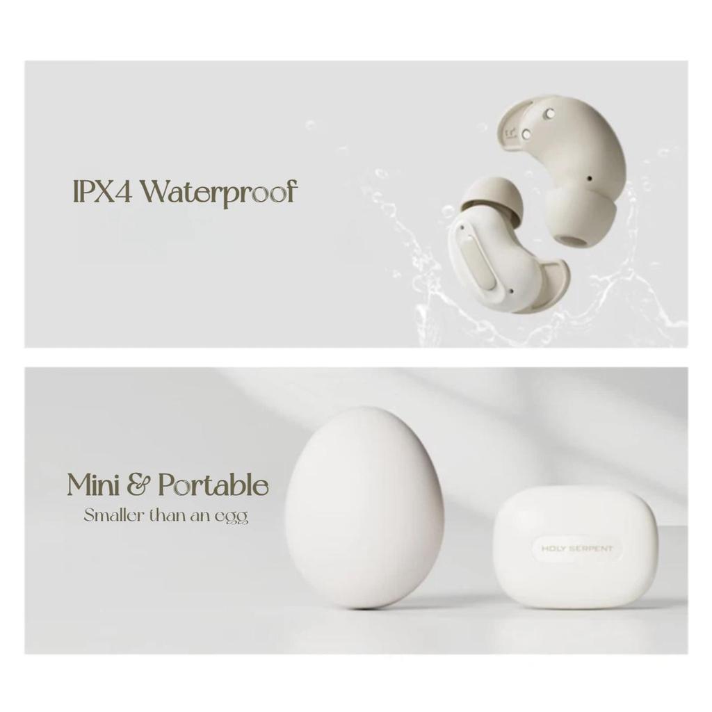 Holy serpent Noise Cancellation Sleep Bluetooth Headphones, Wireless In-Ear for Sleeping, Comfortable Fit, Sleep Aid, ASMR Soundproof Earplugs, White