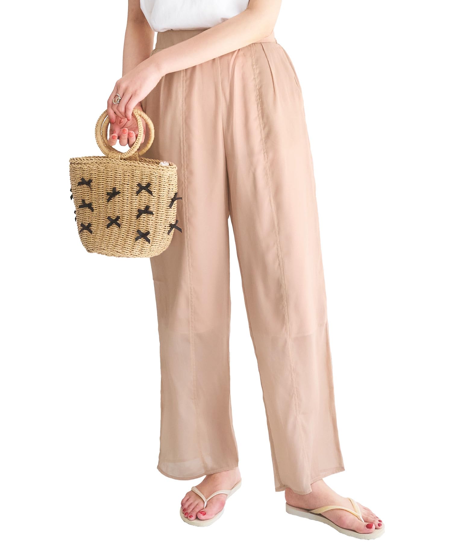 

Kobe Lettuce Прозрачные брюки Свободный размер Бежевый [M3348] бежевый