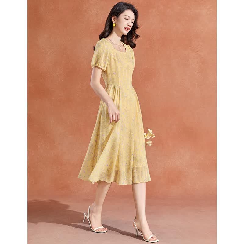 Melanie French Floral Pleated Square Neck Summer Maxi Dress