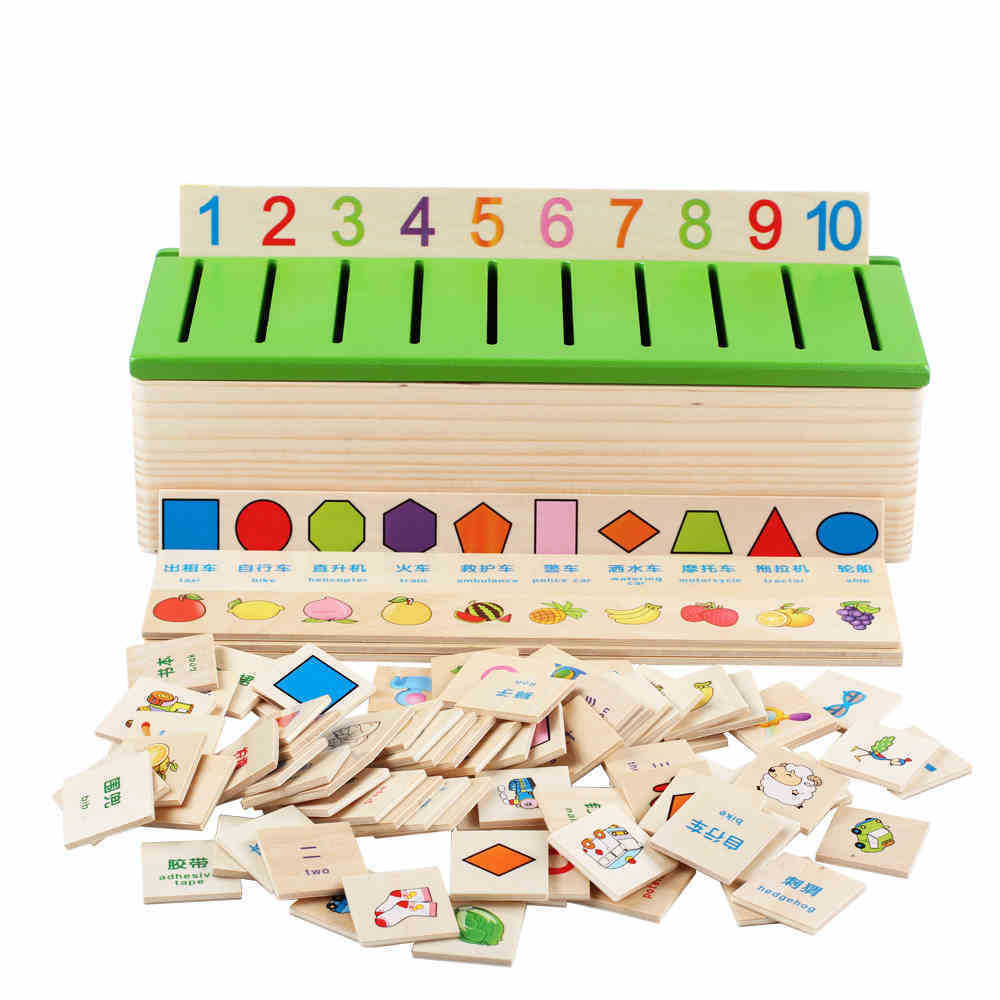 

Knowledge Sorting Wooden Box For Kids Age 3 To 7 Early Learning Cognitive Toy Bilingual