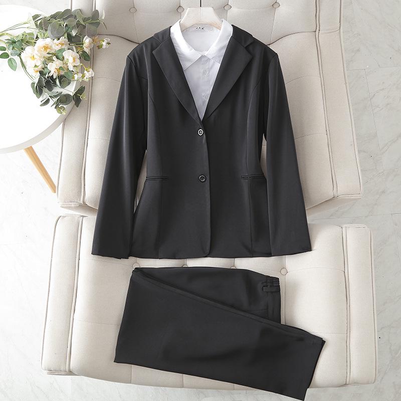 **Deep Gray Plus Size Women's Suit Jacket: Spring/Autumn Professional Formal Wear Set**