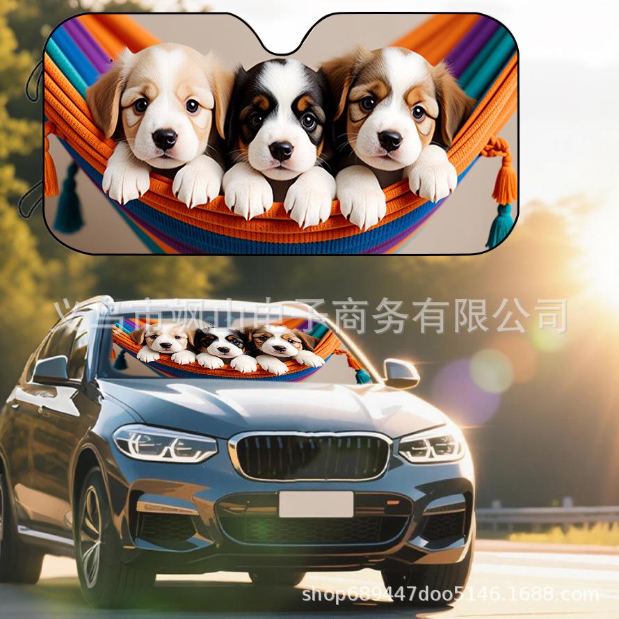 Platform Rottweiler Black Dog Print Car Front Glass Sunscreen Sunshade