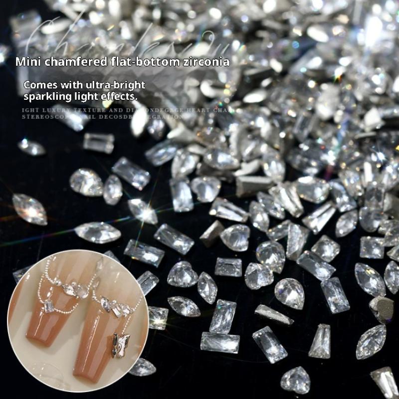 Mixed Zircon Nail Rhinestones Shiny Nail Diamond Flat Nail Gems Glass Stones Nails Decoration Nail Charm Diy Manicure Art
