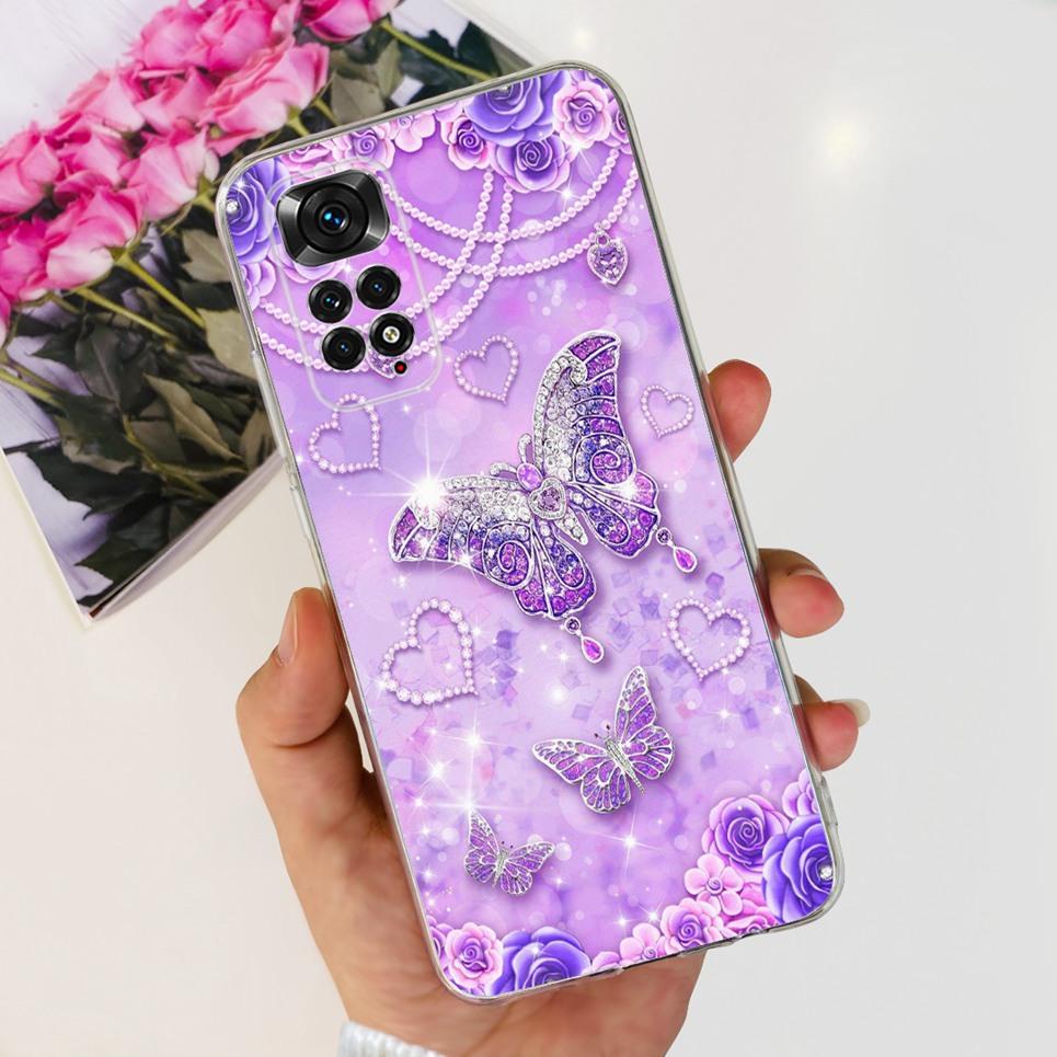 Transparent Soft TPU Coque For Xiaomi Redmi Note 11 Pro 4G 5G Note 11 11s Case Women Girly Fashion Flower Butterfly Funda Shell