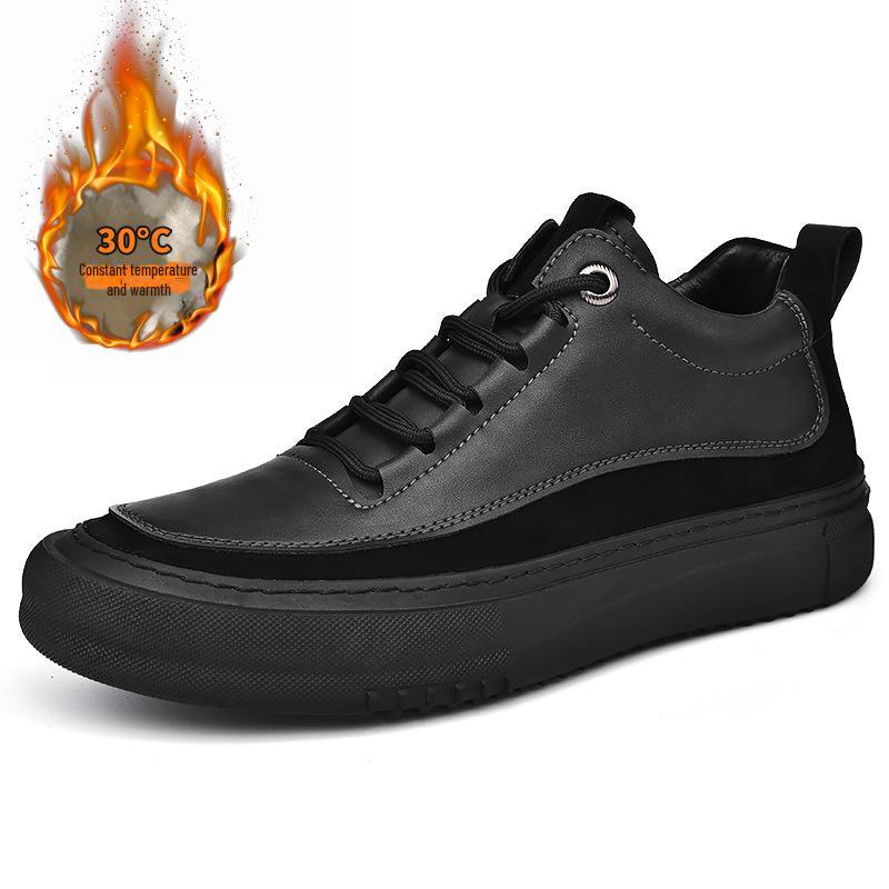 Men's Winter Fashion Low-Top Leather Martin Shoes - Casual, Lace-Up, Plus Velvet Warm.