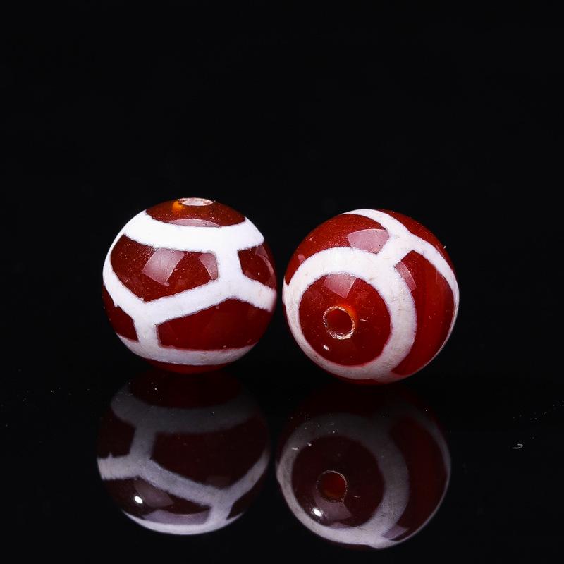 Tibetan Agate Honghong Meat Round Swastika Dzi Beads, Antiqued Weathered Texture for DIY Bracelets & Necklaces