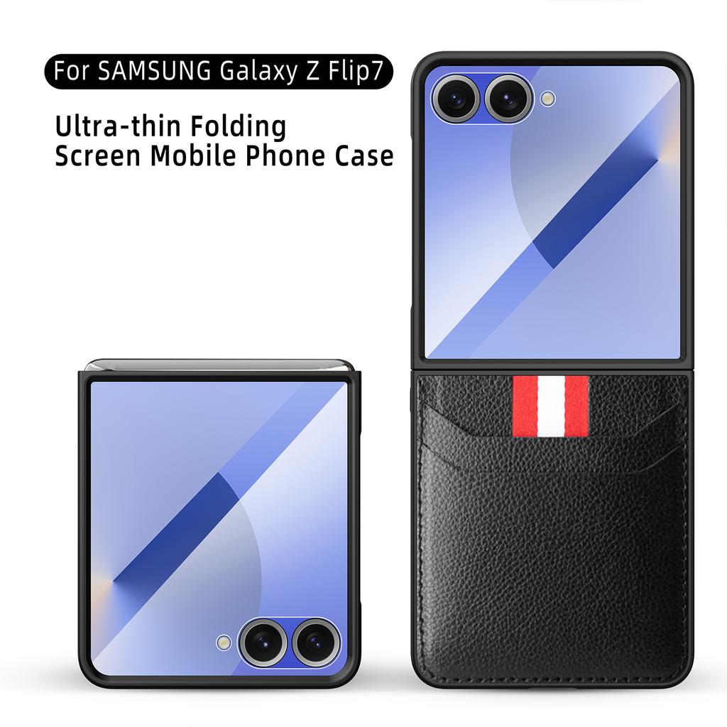 For Samsung Galaxy Z Flip7 5G Case Litchi Texture PU+PC Phone Cover with Screen/Lens Film
