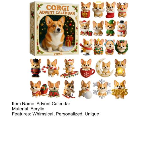Corgi Christmas Advent Calendar 2025 24 Days Countdown Calendar Acrylic Corgi Themed Ornaments Holiday Gifts for Dog Lovers