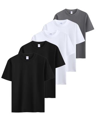 Sukinana 7.7oz T-Shirt Men's Short Sleeve 100% Cotton Thick Fabric 3/5 Pack Opaque Triple Needle Plain Heavyweight T-Shirt Crew Neck Antibacterial Deo