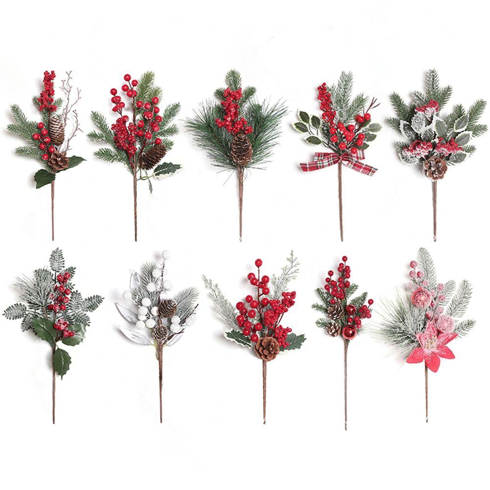 Home Decoration Christmas Pine Branches Green&Red Christmas Cuttings  For Christmas