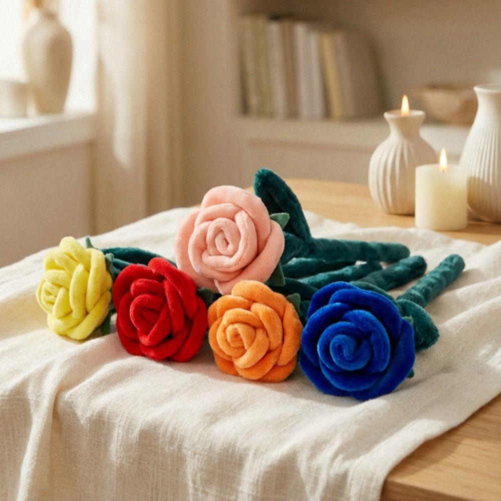 Soft Stuffed Plush Rose Bouquet  Doll 9 Colors Colorful Rose Flowers Plush Toys  Home Decoration
