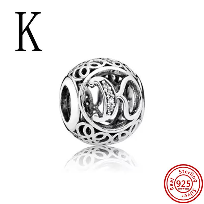 925 Massivkupfer Unendlichkeitssymbol Hohl Rund A-Z 26 Alphabetbuchstaben Glänzende Zirkonia-Perlen Passend für Original Pantaro Charms Armband