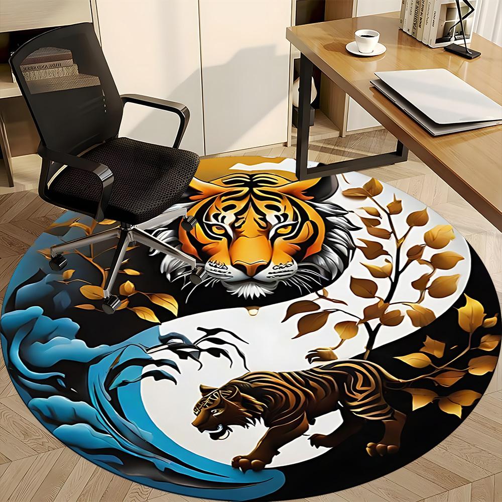 1pc Tiger YinYang Office Round Area Rug, Under Office Chairs Bedroom Living Room Home Decor, Room Deco, Available in Various Sizes