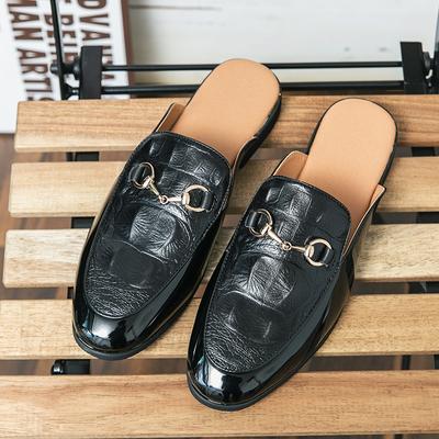 Fashion Luxury Designer Brand Mens Iron Clasp Crocodile Pattern Loafers Slippers for Male Half Shoes for Men Casual Shoes Slip On Flats