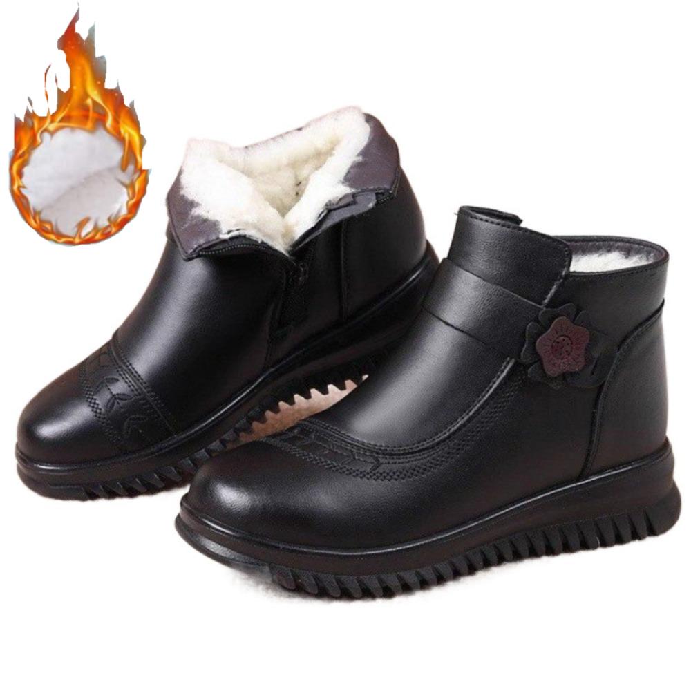 Winter Women's Fashion PU Leather Casual Short Snow Boots - Warm, Waterproof with Wool Fur Lining