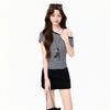 Navy blue striped diagonal neck off-shoulder short-sleeved T-shirt women's summer slim-fitting and thin diagonal shoulder rivet 