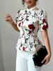 Women's Bohemian Chic Floral Stand-Collar Short-Sleeve Shirt