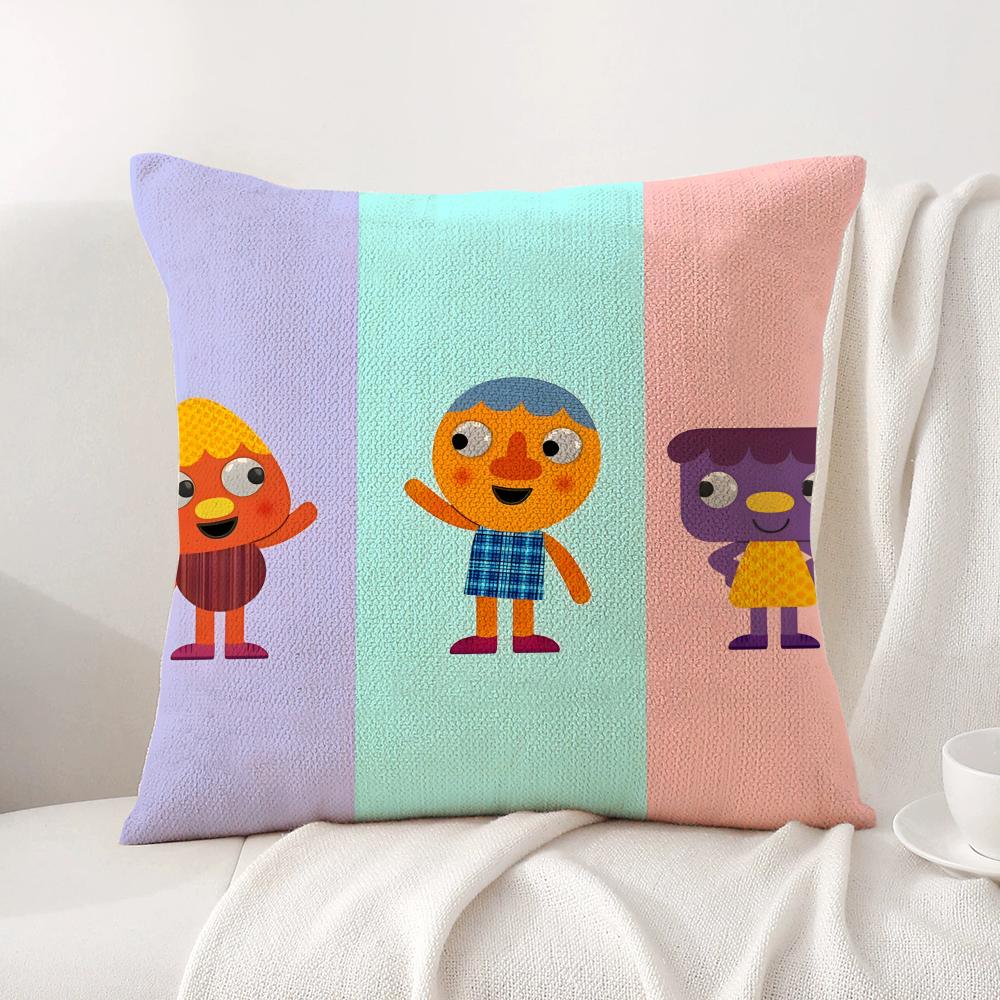 Cartoon Noodle Pals Cushion Cover Natural Linen Organic Fabric DoubleSided Printing Sofa Home Decor Breathable Bed Pillow