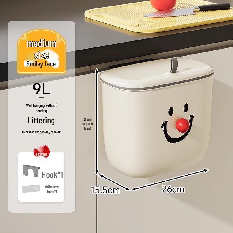 Wall-Mounted Kitchen Waste Bin with Lid - No-Drill, Over-Cabinet Trash Can 