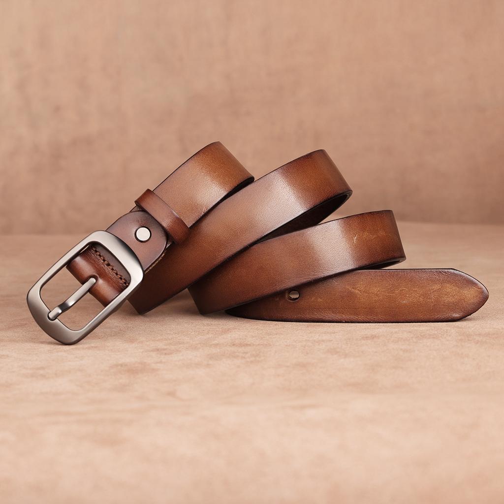 First Layer Cowhide Belt, Genuine Leather, Retro Versatile Tree Paste Leather Pin Buckle, Retro Belt, Young And Middle-Aged Belt Men