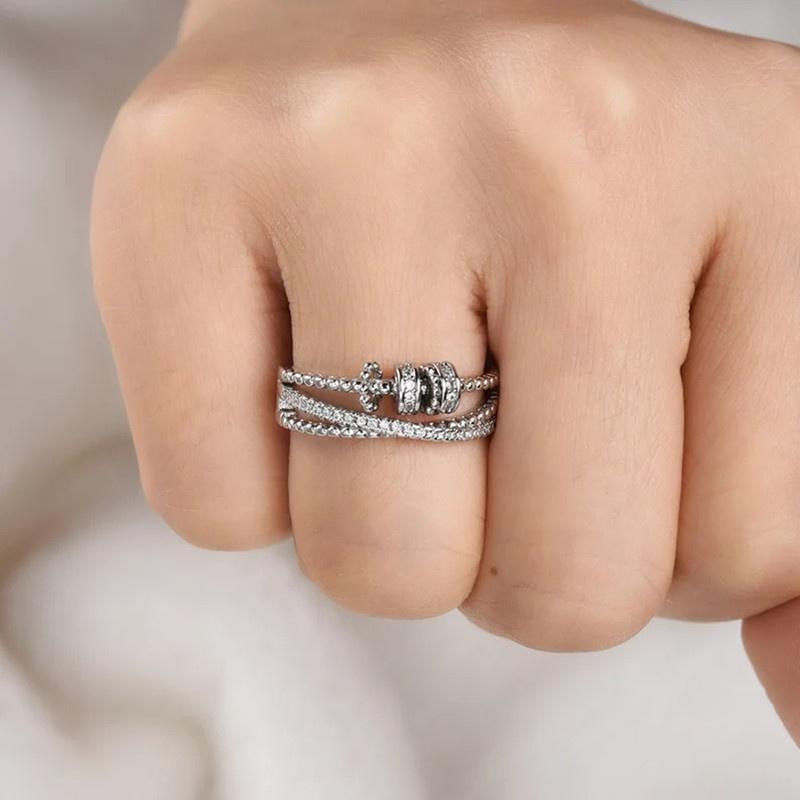 Adjustable Rings for Women Anti Stress Anxiety Ring Geometry Rotating Freely Spinning Ball Rotate Accessories Jewelry Gift