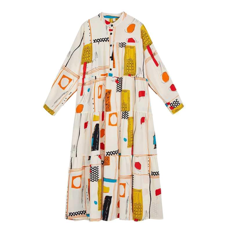Abito Torta Patchwork Stampa Moda Nuova Stagione Primavera Taglia Larga Ampio