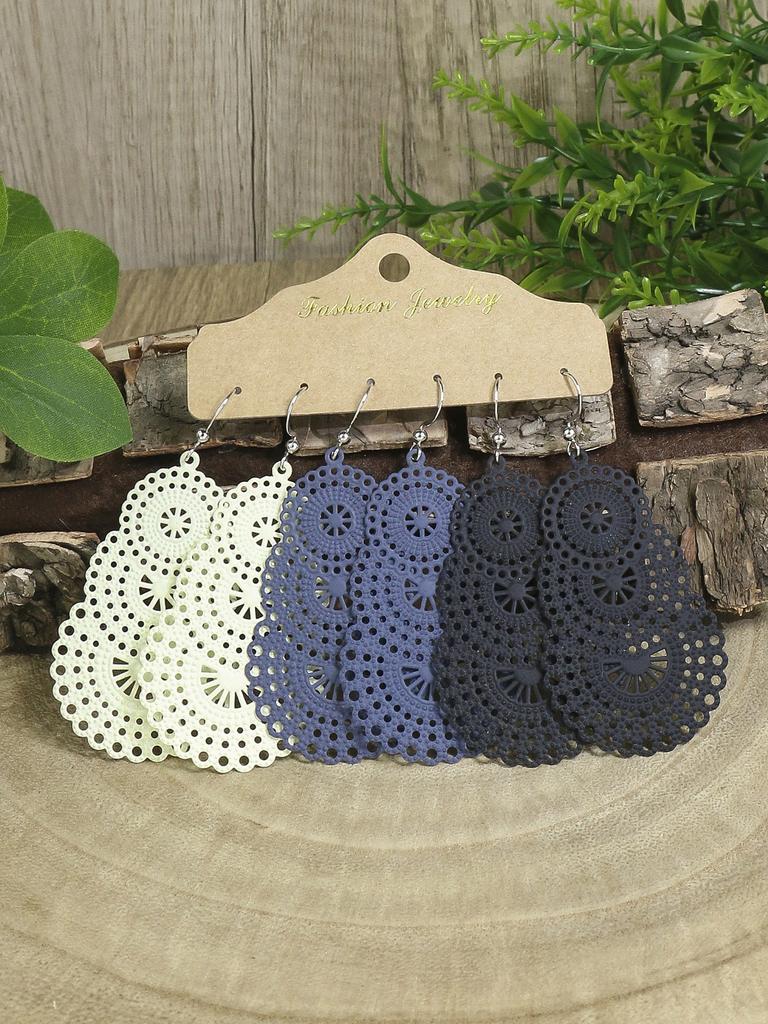 3 Paare Bunte Geometrische Hohle Hängeohrringe Für Damen Böhmischer Urlaub Zirkone Dating Geschenk