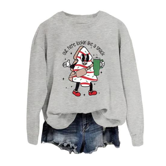 Sweat-shirt d'automne et d'hiver pour femme, imprimé dessin animé, poignets et ourlet élastiques, pull ample à col rond, mi-long, haut de sport à porter au quotidien