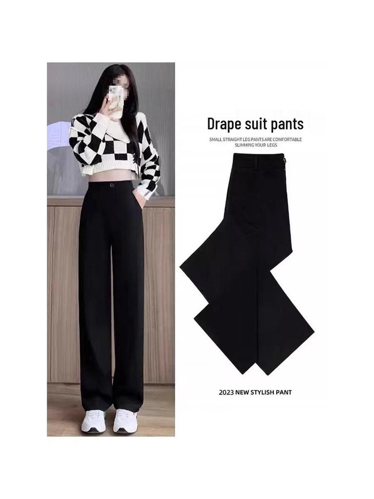 Women's Black High-Waisted Wide-Leg Pants - Summer Slim Fit Casual Professional Trousers