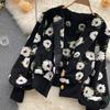 Women Coat Cardigan Single-breasted Long Sleeves Flower Elegant Keep Warm Elastic Cuff