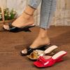 French Bow Slip Slippers for Women 2026 New Patent Leather Nude Temperament Women High Heel Slippers Sexy Banquet Women Shoes