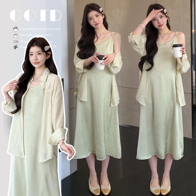 2026 Spring/Summer Maternity Sun Protection Shirt & Camisole Dress Set in French Style M