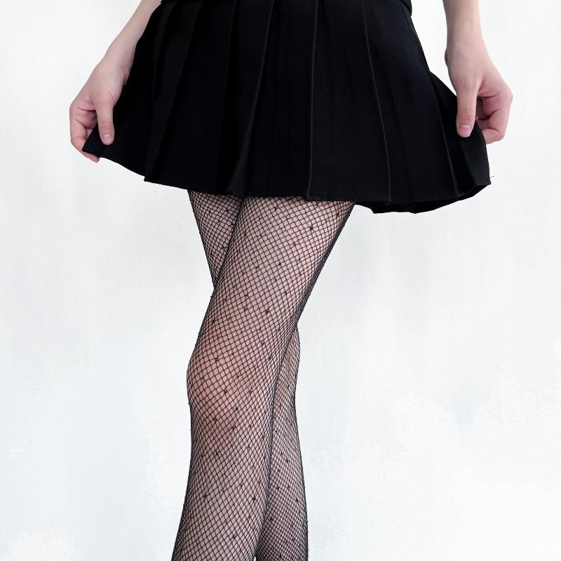 

Water Droplet Fishnet Stockings in Dreamy Purple Diamond Cutouts and Sheer Sexy Silk Stockings with Glittering Diamonds for A Beautiful Leg Ensemble