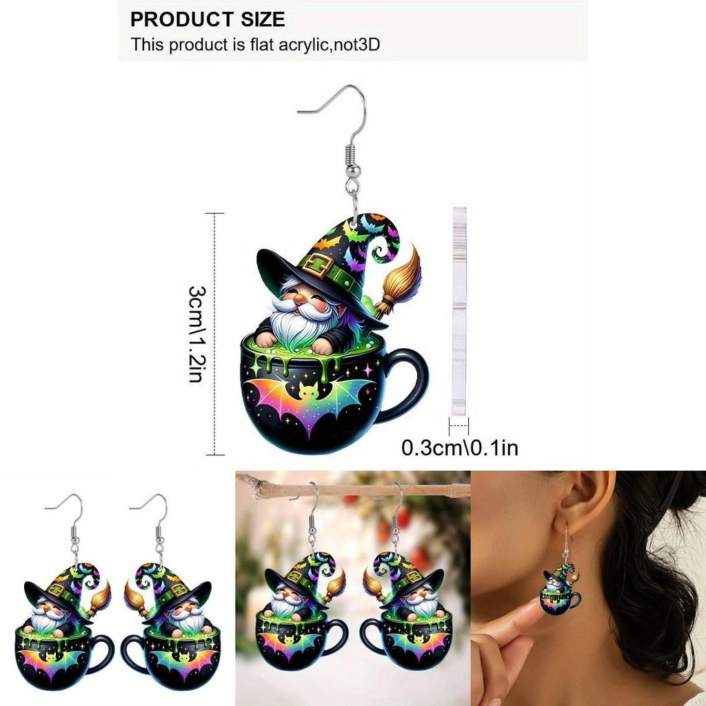 Halloween Themed Tea Cup Wizard Pattern Women Acrylic Earrings For Adults